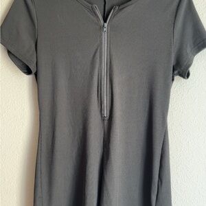 Charcoal Short Sleeve Women's Unitard/Romper with Zipper